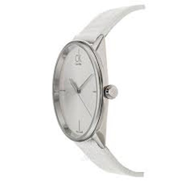 Calvin Klein Accent Silver Dial White Leather Strap Watch for Women - K2Y2X1K6 Buy Now By Calvin Klein