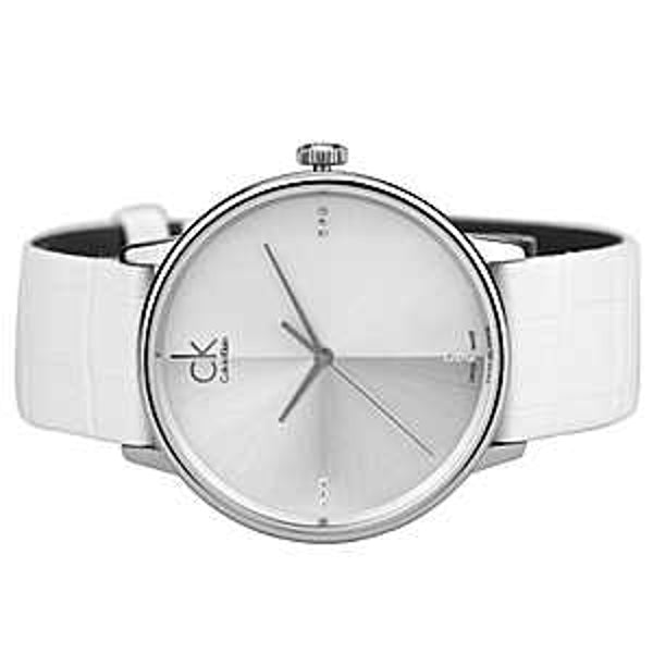Calvin Klein Accent Silver Dial White Leather Strap Watch for Men - K2Y2X1KW Buy Now By Calvin Klein