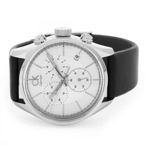 Calvin Klein Masculine Chronograph White Dial Black Leather Strap Watch for Men - K2H27120 Buy Now By Calvin Klein