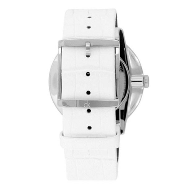 Calvin Klein Accent Silver Dial White Leather Strap Watch for Women - K2Y2X1K6 Buy Now By Calvin Klein