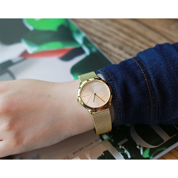 Calvin Klein Minimal Silver Dial Gold Mesh Bracelet Watch for Women - K3M22526 Buy Now By Calvin Klein