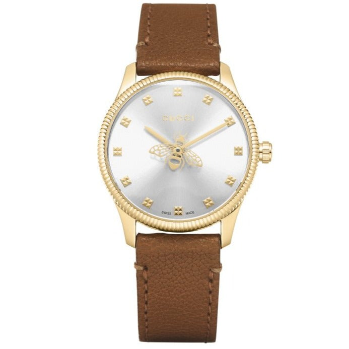Gucci G Timeless Quartz Silver Dial Brown Leather Strap Watch For Women - YA1265022 Buy Now By Gucci