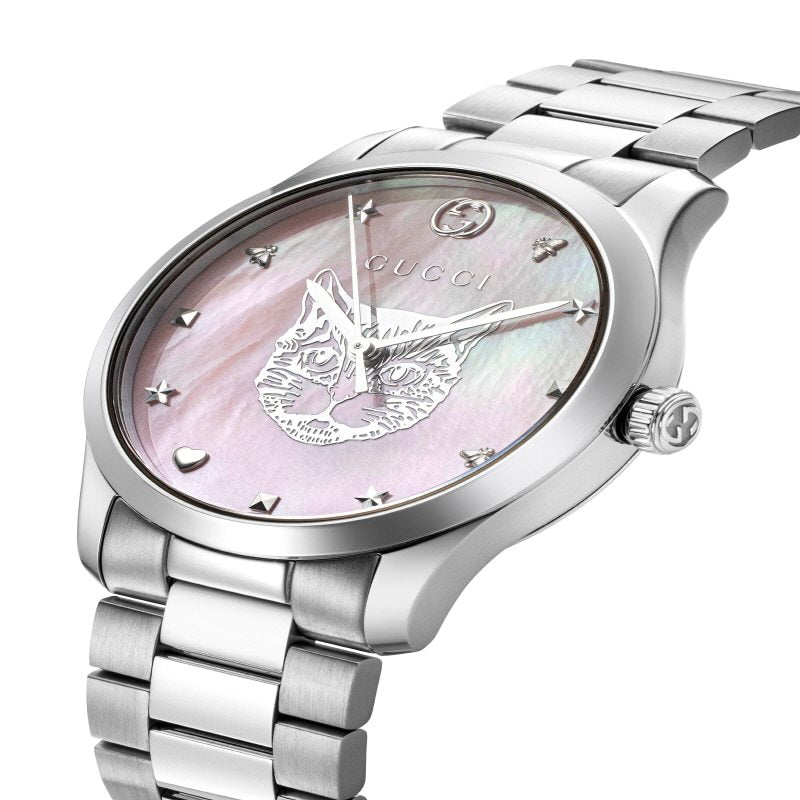 Gucci G Timeless Quartz Mother of Pearl Pink Dial Silver Steel Strap Watch for Women - YA1264166 Buy Now By Gucci