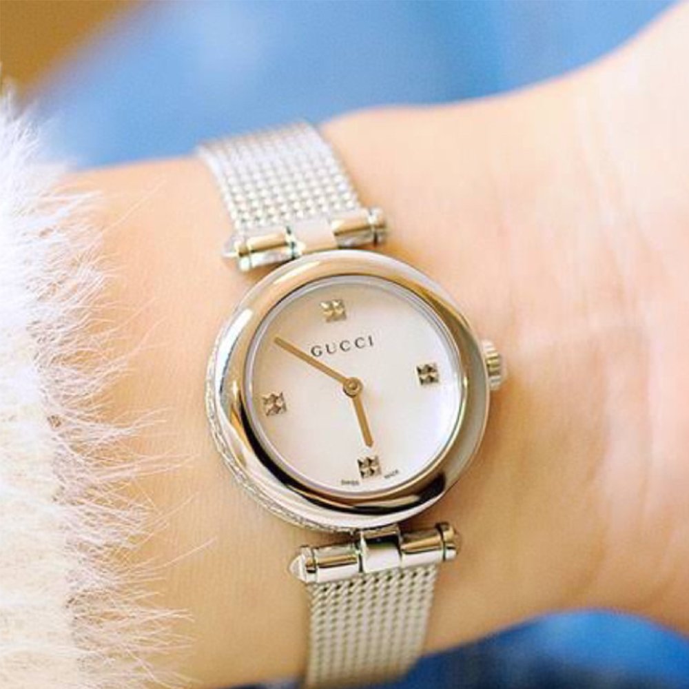 Gucci Diamantissima Diamonds Mother of Pearl Dial Silver Mesh Bracelet Watch for Women - YA141512 Buy Now By Gucci