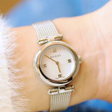 Gucci Diamantissima Diamonds Mother of Pearl Dial Silver Mesh Bracelet Watch for Women - YA141512 Buy Now By Gucci