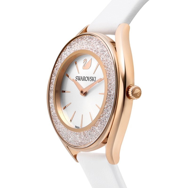 Swarovski Crystalline Aura Silver Dial White Leather Strap Watch for Women - 5519453 Buy Now By Swarovski