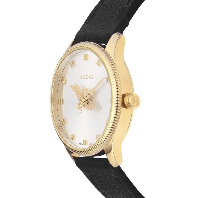 Gucci G Timeless Quartz Silver Dial Black Leather Strap Watch For Women - YA1265023 Buy Now By Gucci