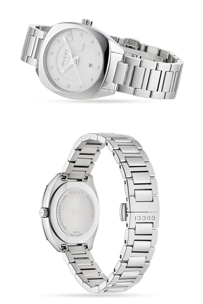 Gucci G Frame Quartz Diamonds Silver Dial Silver Steel Strap Watch For Women - YA142504 Buy Now By Gucci