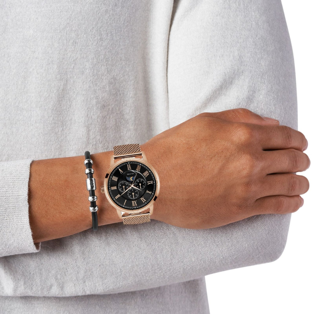 Guess Delancy Black Dial Rose Gold Mesh Bracelet Watch for Men - W0871G5 Buy Now By Guess