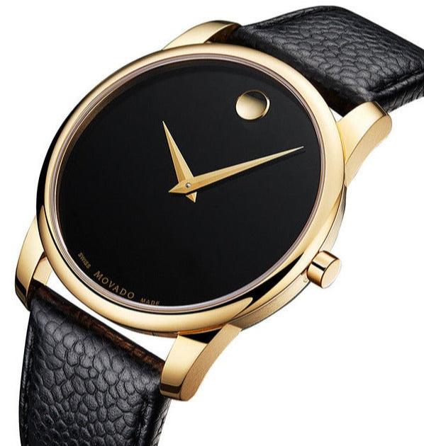 Movado Museum Black Dial Black Leather Strap Watch For Men - 0607014 Buy Now By Movado