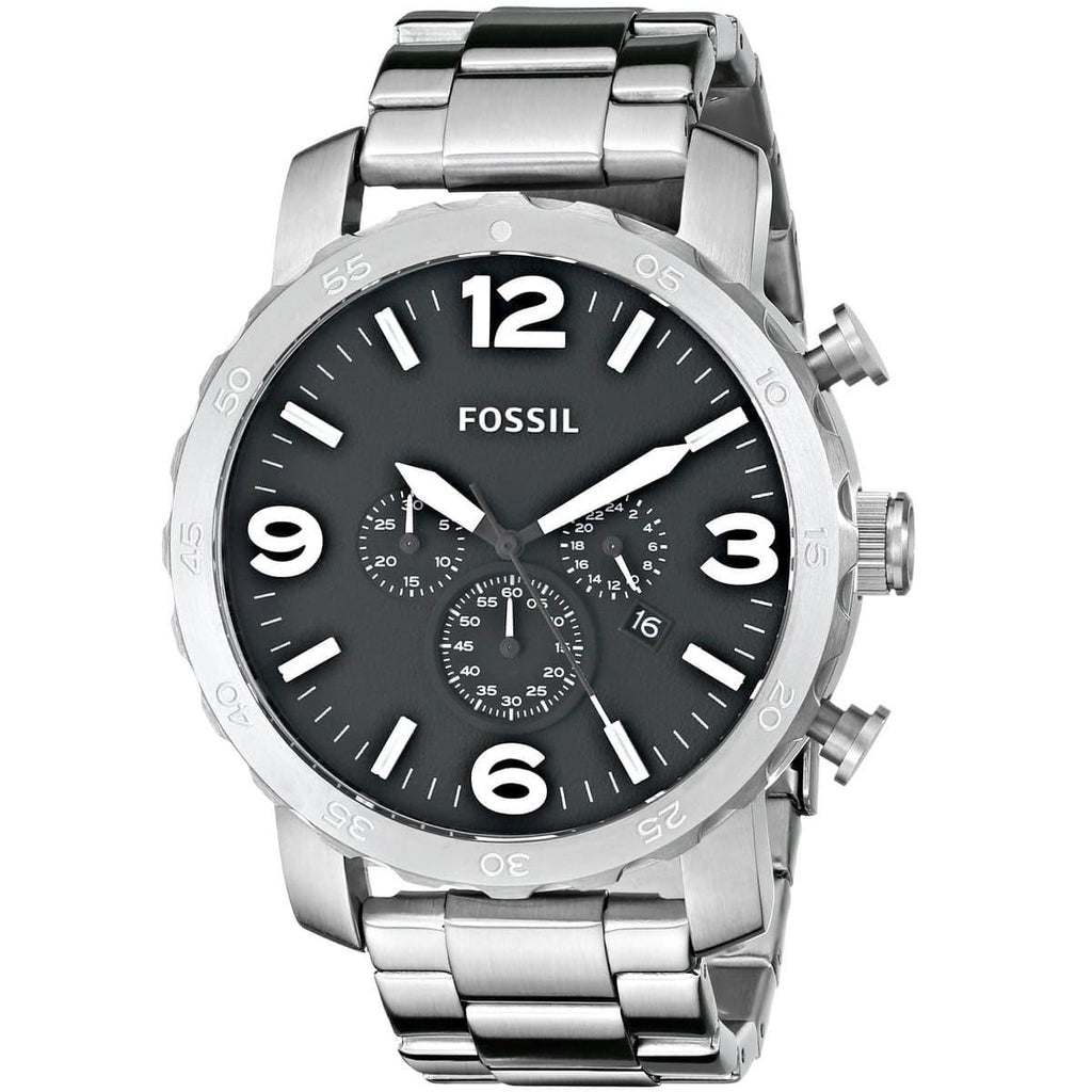 Fossil Nate Chronograph Black Dial Silver Steel Strap Watch for Men - JR1353 Buy Now By Fossil