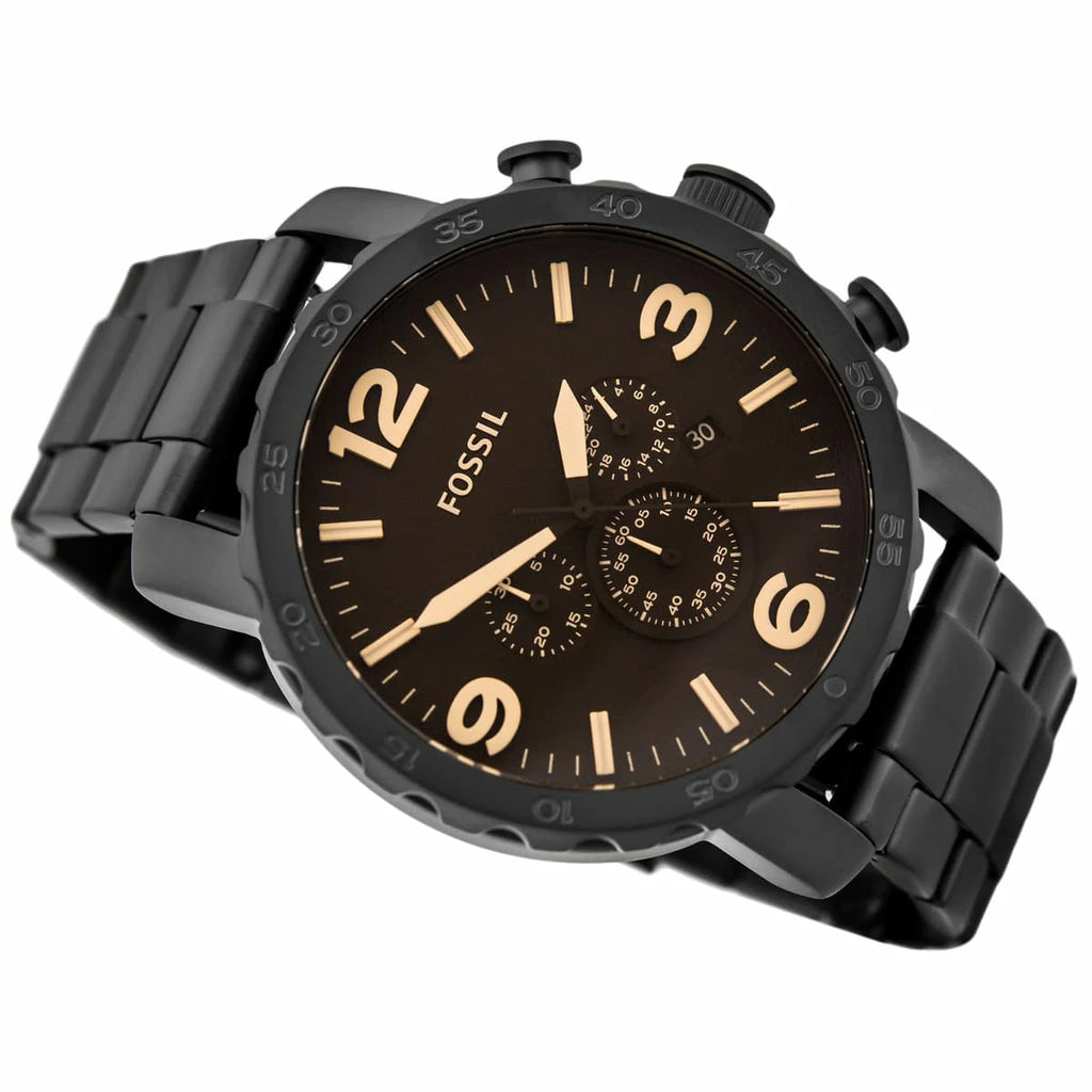 Fossil Nate Chrongraph Ion Plated Black Dial Black Steel Strap Watch for Men - JR1356 Buy Now By Fossil