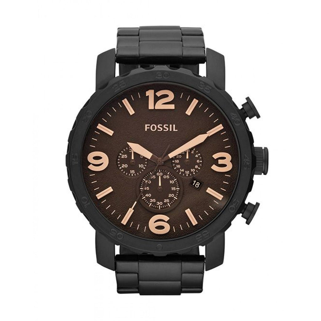 Fossil Nate Chrongraph Ion Plated Black Dial Black Steel Strap Watch for Men - JR1356 Buy Now By Fossil