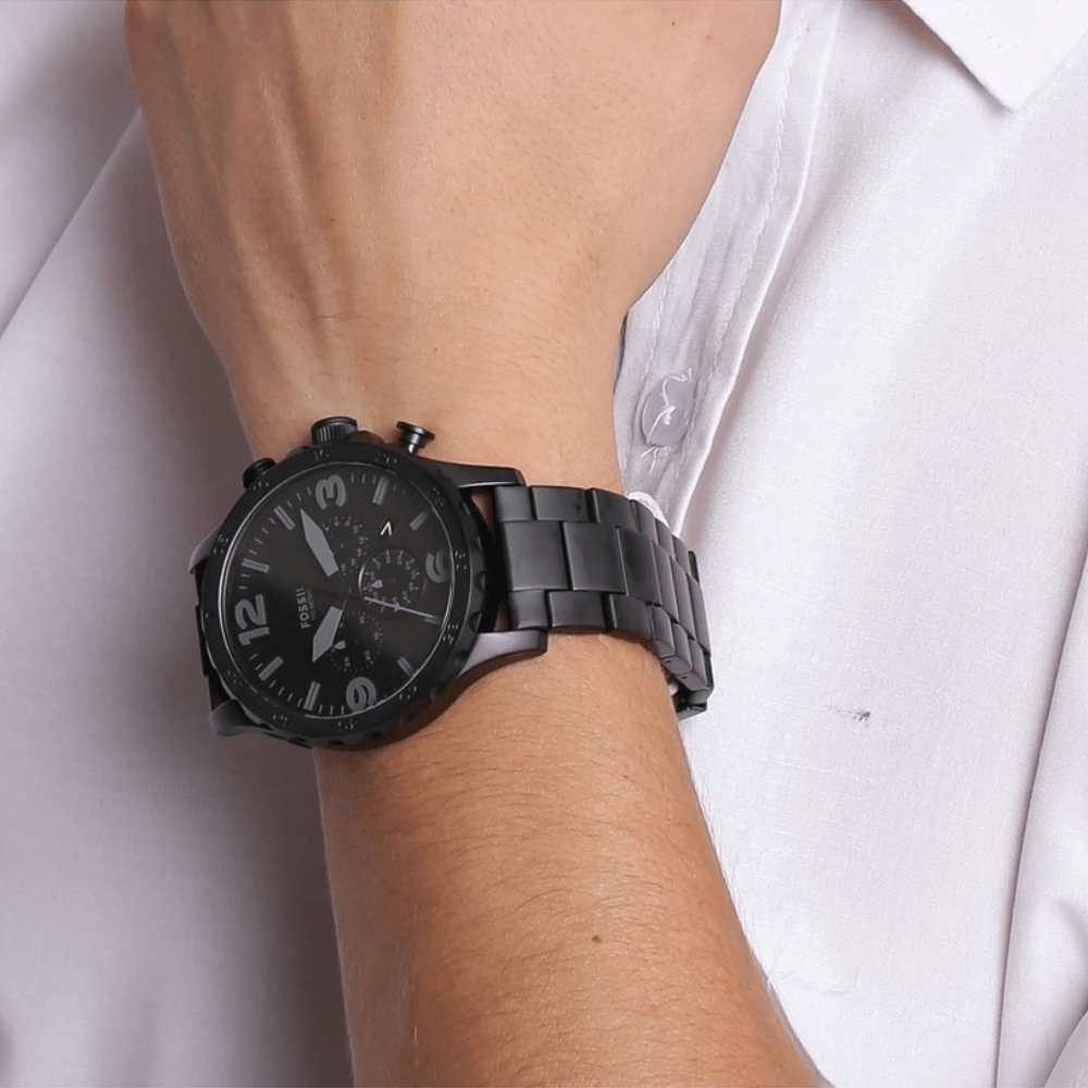 Fossil Nate Chronograph Black Dial Black Steel Strap Watch for Men - JR1401 Buy Now By Fossil