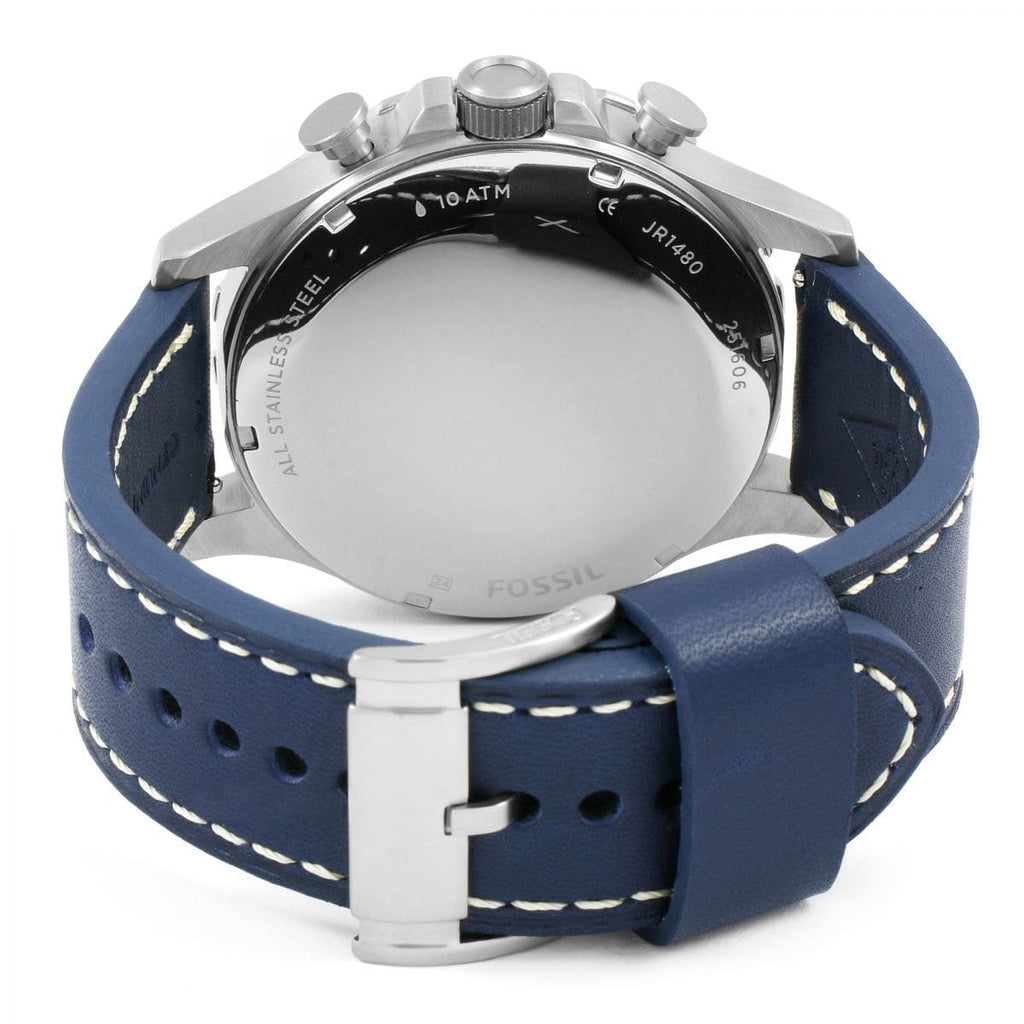 Fossil Nate Chronograph White Dial Blue Leather Strap Watch for Men - JR1480 Buy Now By Fossil