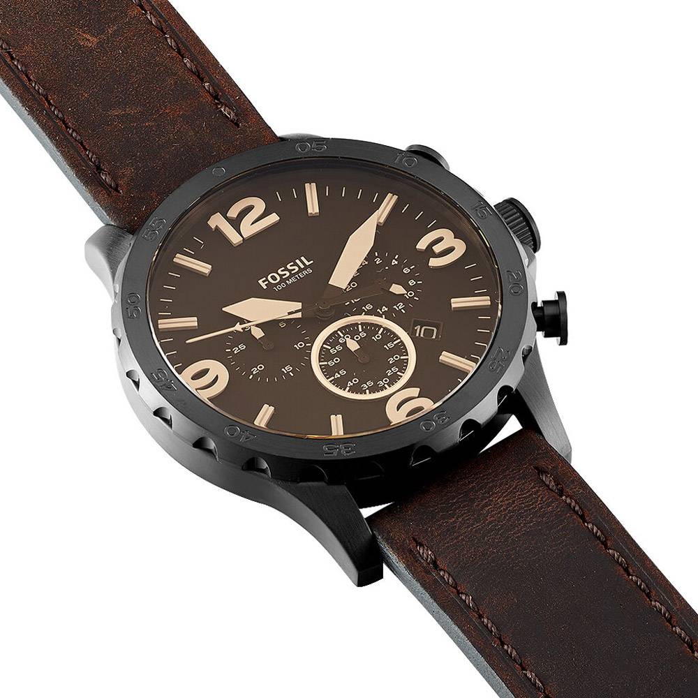 Fossil Nate Chronograph Brown Dial Brown Leather Strap Watch for Men - JR1487 Buy Now By Fossil