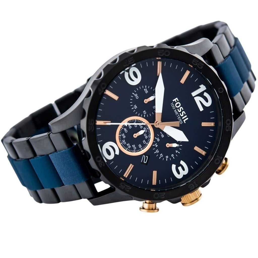 Fossil Nate Chronograph Blue Dial Two Tone Steel Strap Watch for Men - JR1494 Buy Now By Fossil