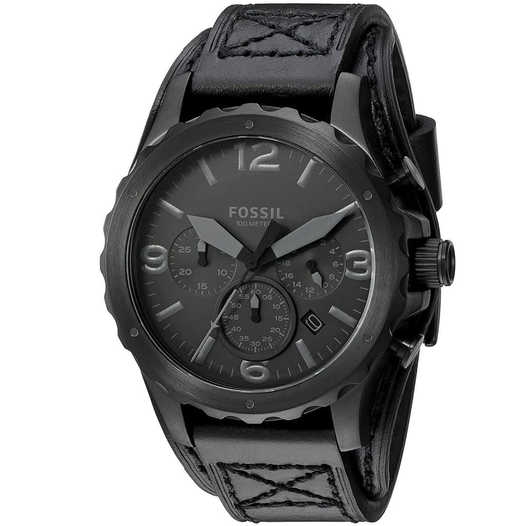 Fossil Nate Chronograph Black Dial Black Leather Strap Watch for Men - JR1510 Buy Now By Fossil