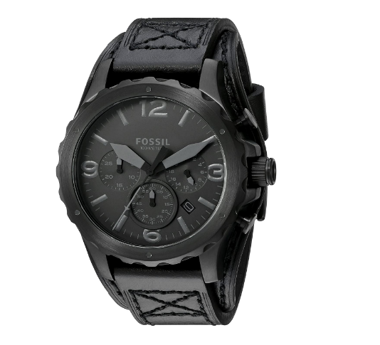 Fossil Nate Chronograph Black Dial Black Leather Strap Watch for Men - JR1510 Buy Now By Fossil