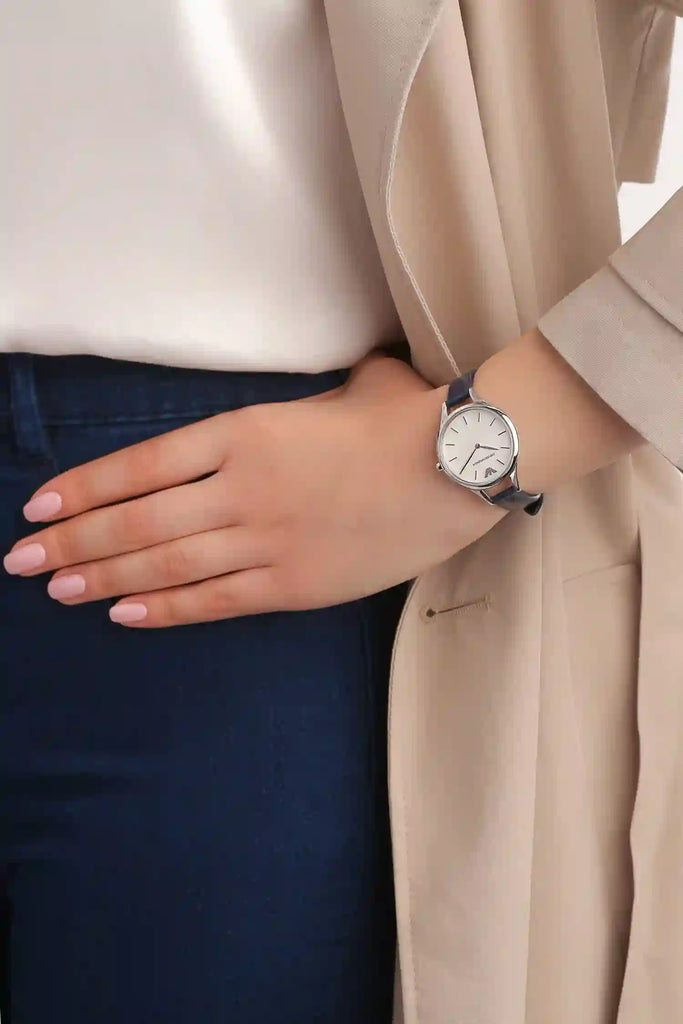 Emporio Armani Aurora Quartz Mother Of Pearl White Dial Blue Leather Strap Watch For Women - AR11090 Buy Now By Emporio Armani