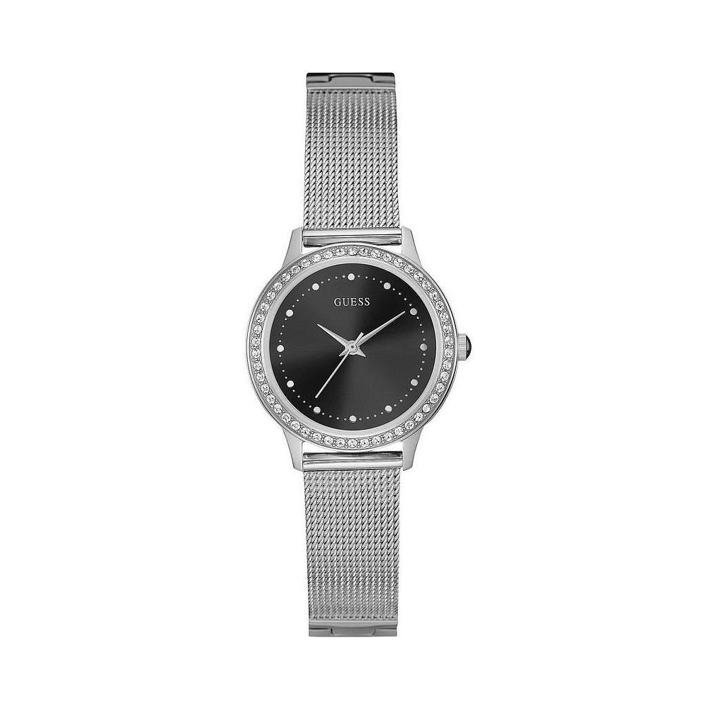 Guess Chelsea Crystals Black Dial Silver Mesh Bracelet Watch For Women - W0647L5 Buy Now By Guess