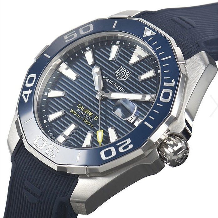 Tag Heuer Aquaracer Calibre 5 Automatic Blue Dial Blue Rubber Strap Watch for Men - WAY201B.FT6150 Buy Now By Tag Heuer