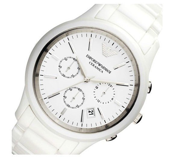 Emporio Armani Ceramica Chronograph White Dial White Strap Watch For Men - AR1453 Buy Now By Emporio Armani