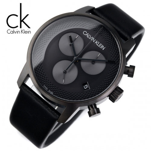 Calvin Klein City Chronograph Grey Dial Black Leather Strap Watch for Men - K2G177C3 Buy Now By Calvin Klein