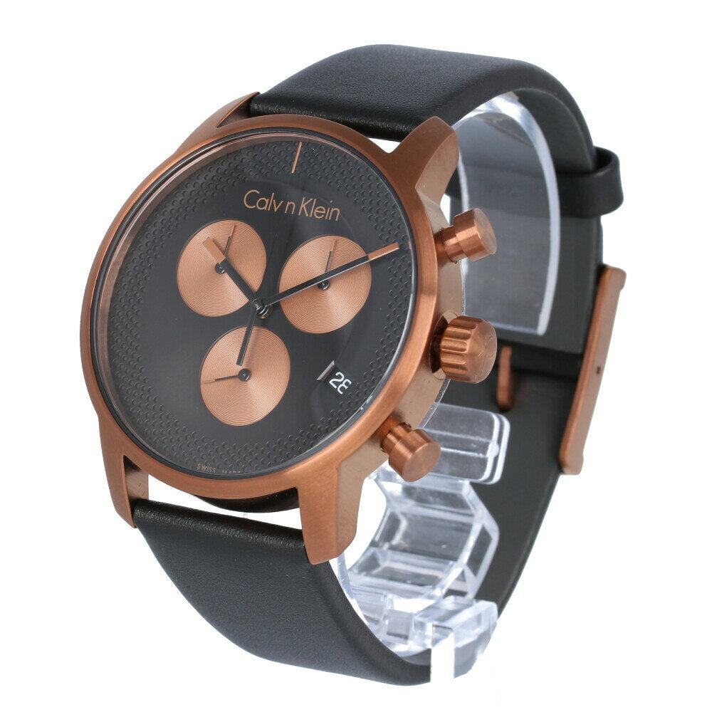 Calvin Klein City Chronograph Black Dial Black Leather Strap Watch for Men - K2G17TC1 Buy Now By Calvin Klein