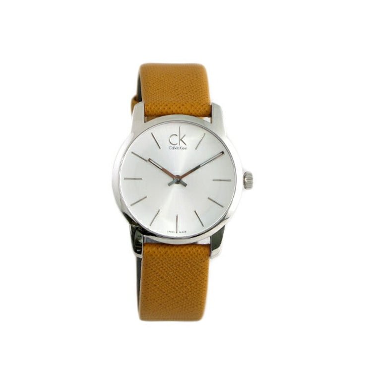 Calvin Klein City Silver Dial Light Brown Leather Strap Watch For Women- K2G23120 Buy Now By Calvin Klein