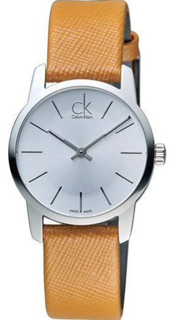 Calvin Klein City Silver Dial Light Brown Leather Strap Watch For Women- K2G23120 Buy Now By Calvin Klein