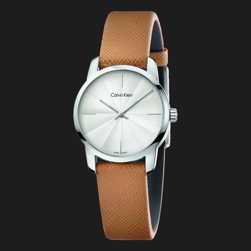 Calvin Klein City Silver Dial Orange Leather Strap Watch for Women - K2G231G6 Buy Now By Calvin Klein
