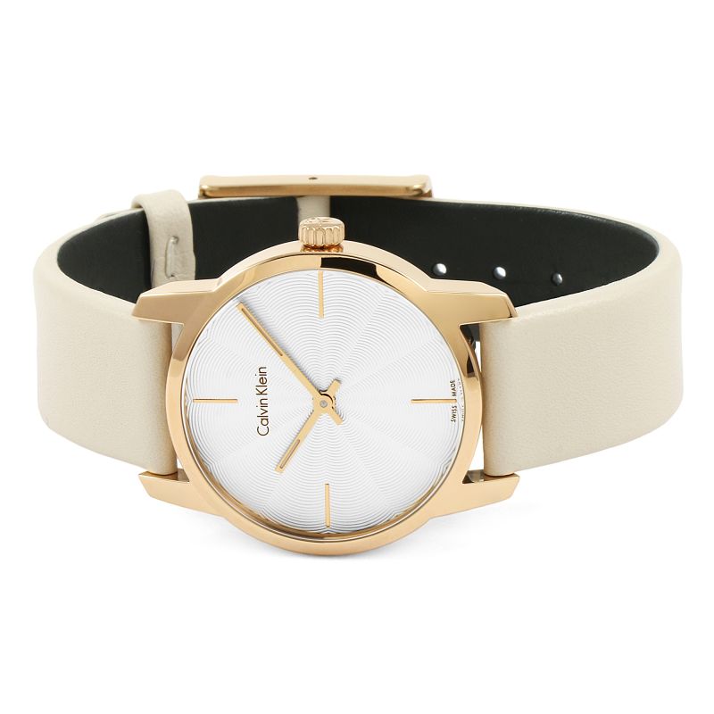 Calvin Klein City Silver Dial White Leather Strap Watch for Women - K2G236X6 Buy Now By Calvin Klein