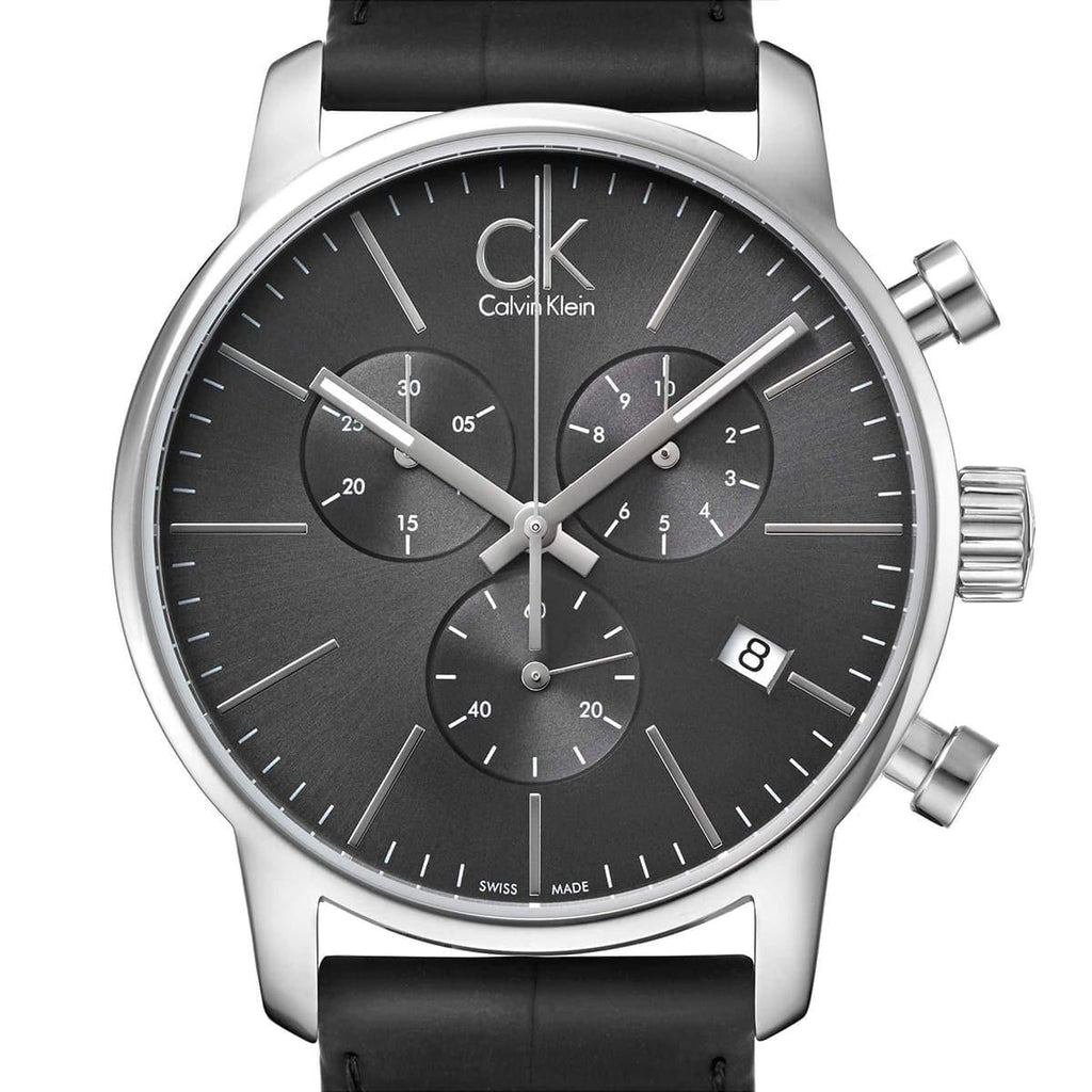 Calvin Klein City Chronograph Black Dial Black Leather Strap Watch for Men - K2G271C3 Buy Now By Calvin Klein