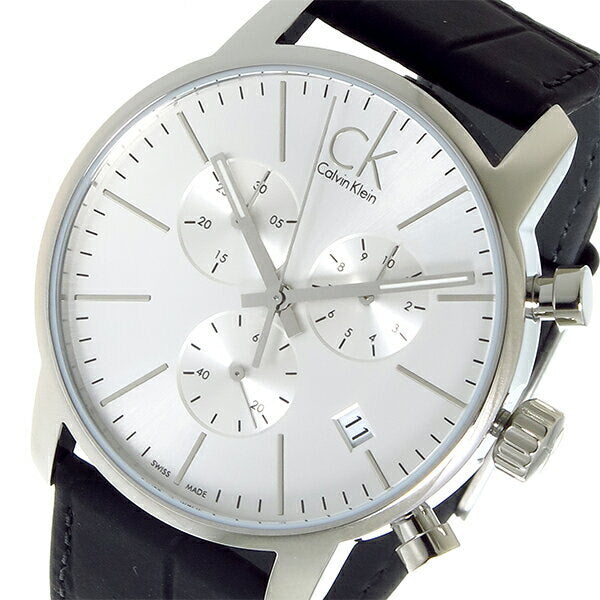 Calvin Klein City Chronograph Silver Dial Black Leather Strap Watch for Men - K2G271C6 Buy Now By Calvin Klein