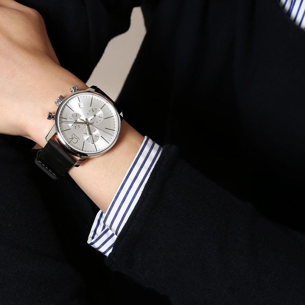 Calvin Klein City Chronograph Silver Dial Black Leather Strap Watch for Men - K2G271C6 Buy Now By Calvin Klein