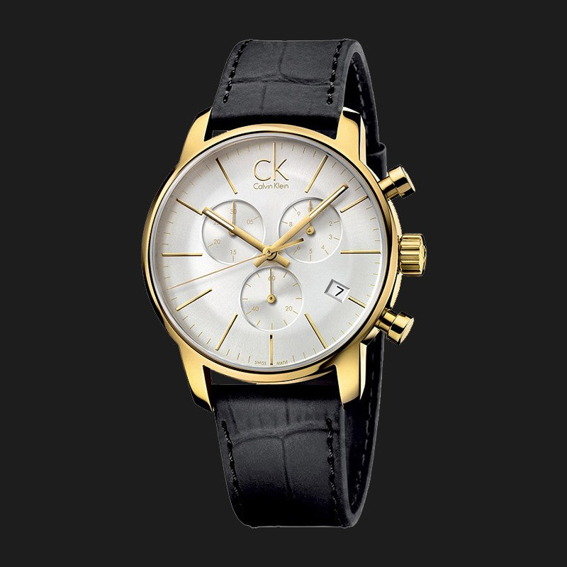 Calvin Klein City Chronograph Silver Dial Black Leather Strap Watch for Men - K2G275C6 Buy Now By Calvin Klein