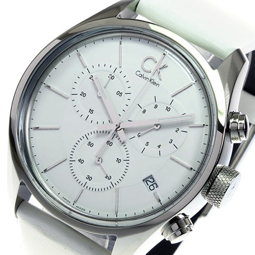 Calvin Klein Masculine Chronograph White Dial White Leather Strap Watch for Men - K2H27101 Buy Now By Calvin Klein