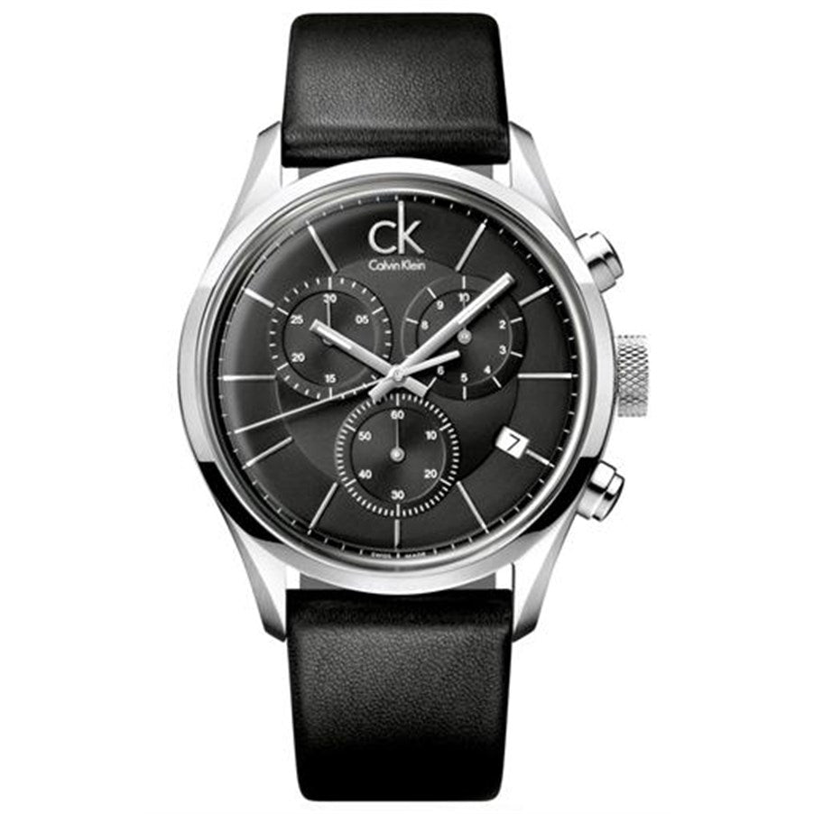 Calvin Klein Masculine Chronograph Black Dial Black Leather Strap Watch for Men - K2H27102 Buy Now By Calvin Klein