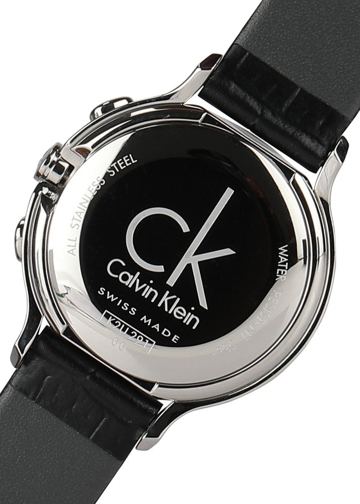 Calvin Klein Skirt Chronograph Black Dial Black Leather Strap Watch for Men - K2U291C1 Buy Now By Calvin Klein