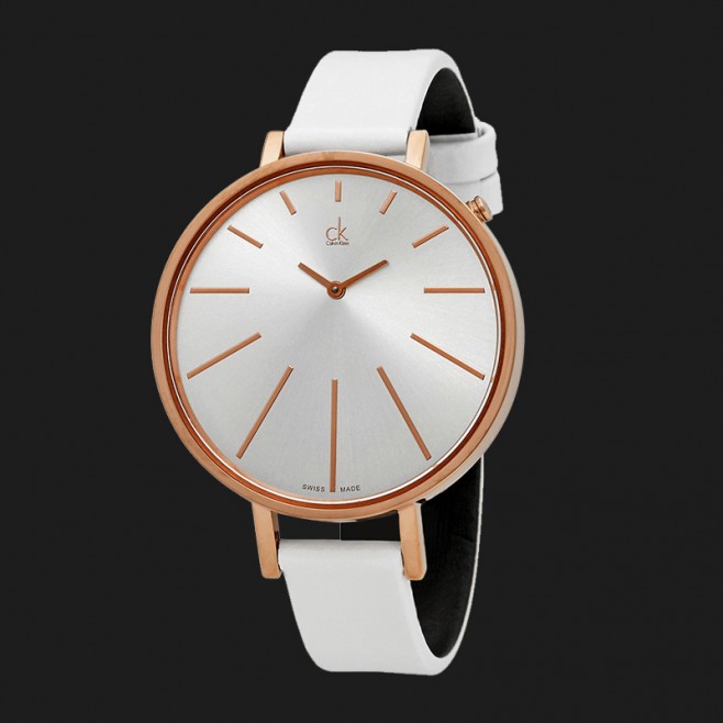 Calvin Klein Equal Silver Dial White Leather Strap Watch for Women - K3E236L6 Buy Now By Calvin Klein