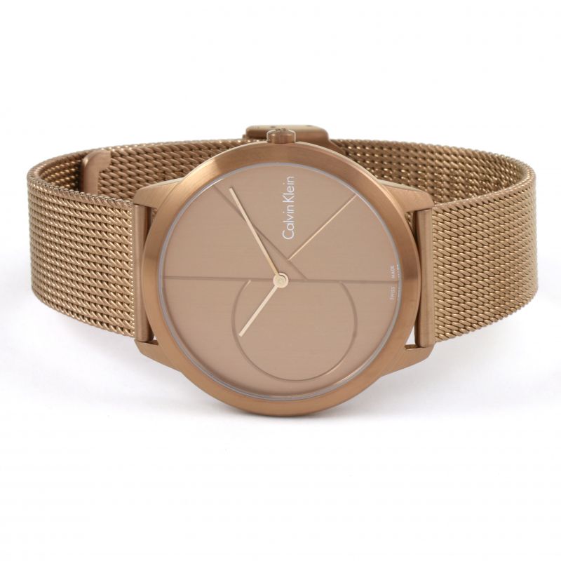 Calvin Klein Minimal Quartz Pink Gold Dial Pink Gold Mesh Bracelet Watch for Men - K3M11TFK Buy Now By Calvin Klein