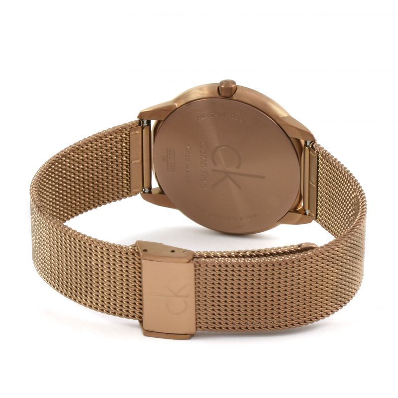 Calvin Klein Minimal Quartz Pink Gold Dial Pink Gold Mesh Bracelet Watch for Men - K3M11TFK Buy Now By Calvin Klein