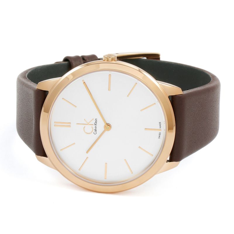 Calvin Klein Minimal White Dial Brown Leather Strap Watch for Men - K3M216G6 Buy Now By Calvin Klein