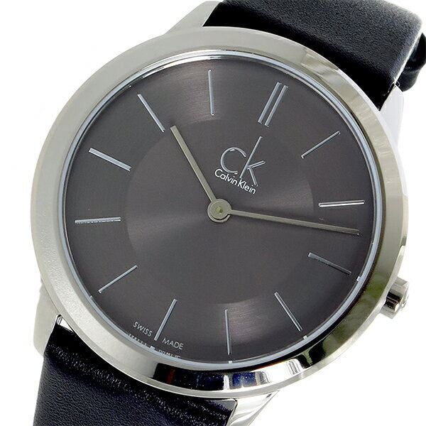 Calvin Klein Minimal Grey Dial Black Leather Strap Watch for Men - K3M221C4 Buy Now By Calvin Klein