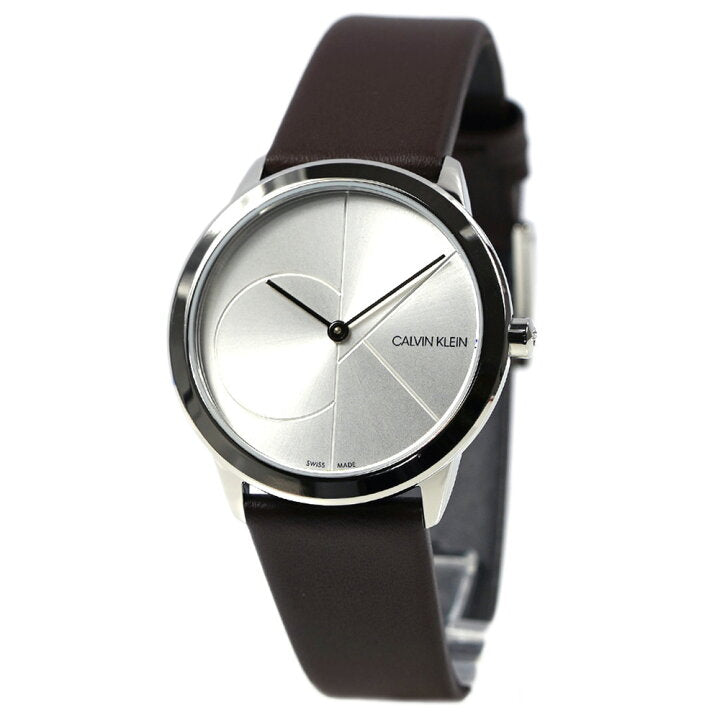 Calvin Klein Minimal Silver Dial Brown Leather Strap Watch for Men - K3M221G6 Buy Now By Calvin Klein