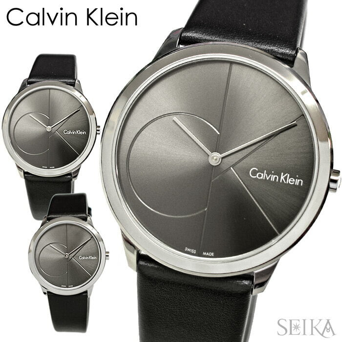 Calvin Klein Minimal Grey Dial Black Leather Strap Watch for Men - K3M221C3 Buy Now By Calvin Klein