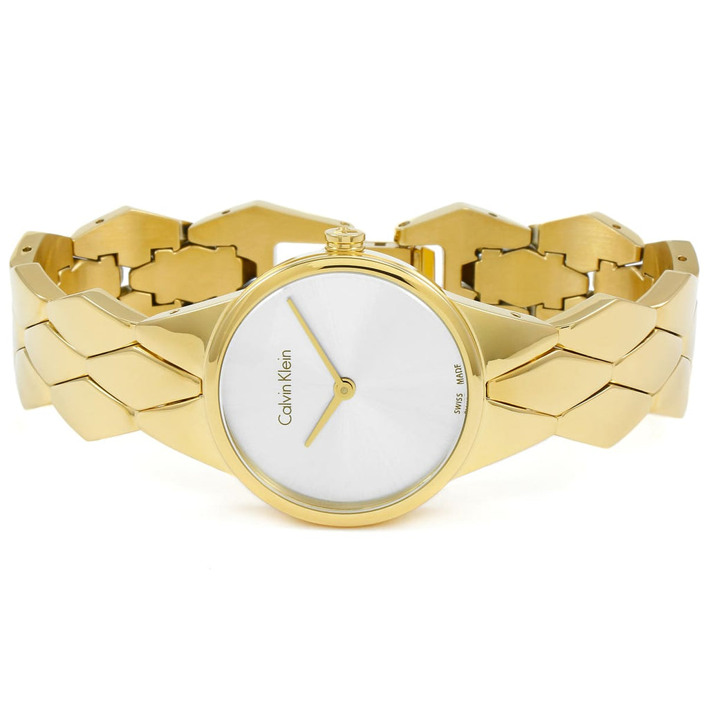 Calvin Klein Snake Silver Dial Yellow Gold Steel Strap Watch For Women - K6E23546 Buy Now By Calvin Klein