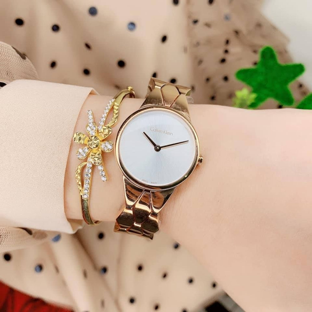 Calvin Klein Snake Silver Dial Yellow Gold Steel Strap Watch For Women - K6E23546 Buy Now By Calvin Klein