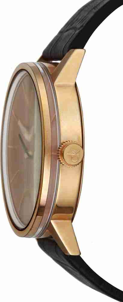 Calvin Klein Post Minimal Rose Gold Dial Black Leather Strap Watch for Men - K7621201 Buy Now By Calvin Klein